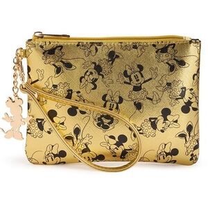 NWT! Disney Gold Metallic Minnie Mouse Glam Wristlet Wallet Bag